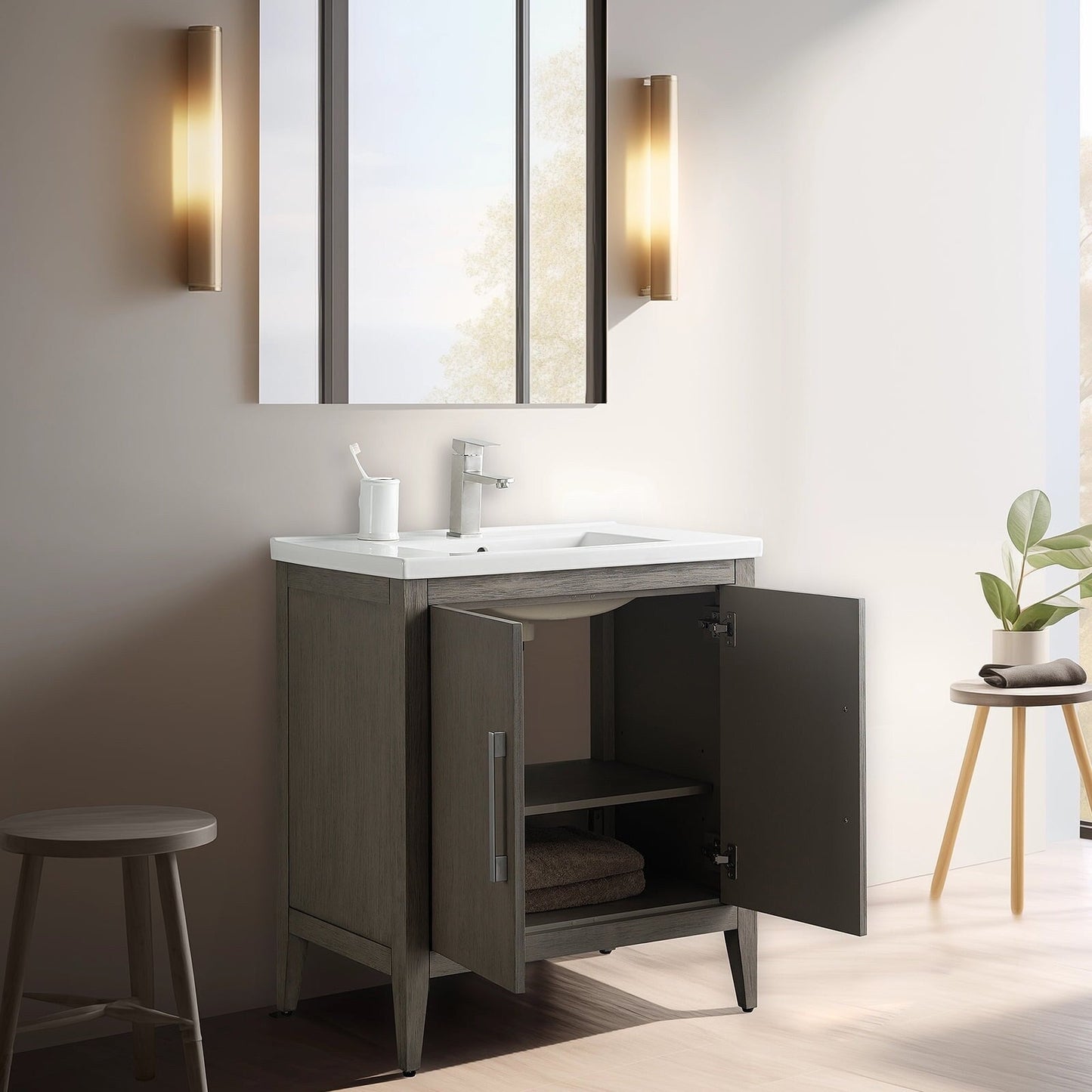 Vanity Art 20 oder 24 oder 30 Badezimmer-Waschtisch mit Einzelwaschbecken und Keramikplatte
