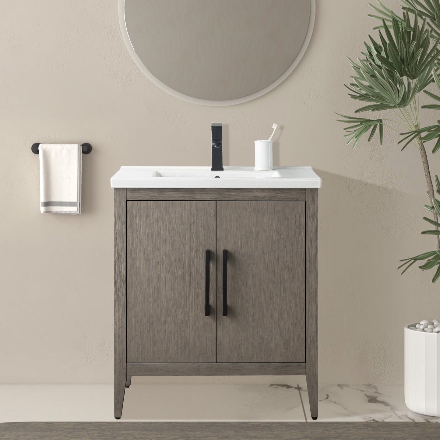 Vanity Art 20 oder 24 oder 30 Badezimmer-Waschtisch mit Einzelwaschbecken und Keramikplatte