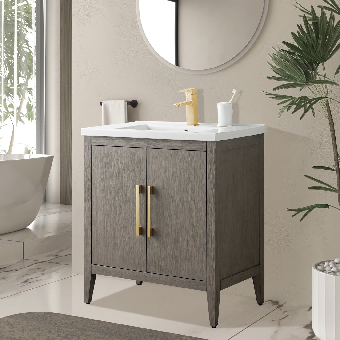 Vanity Art 20 oder 24 oder 30 Badezimmer-Waschtisch mit Einzelwaschbecken und Keramikplatte