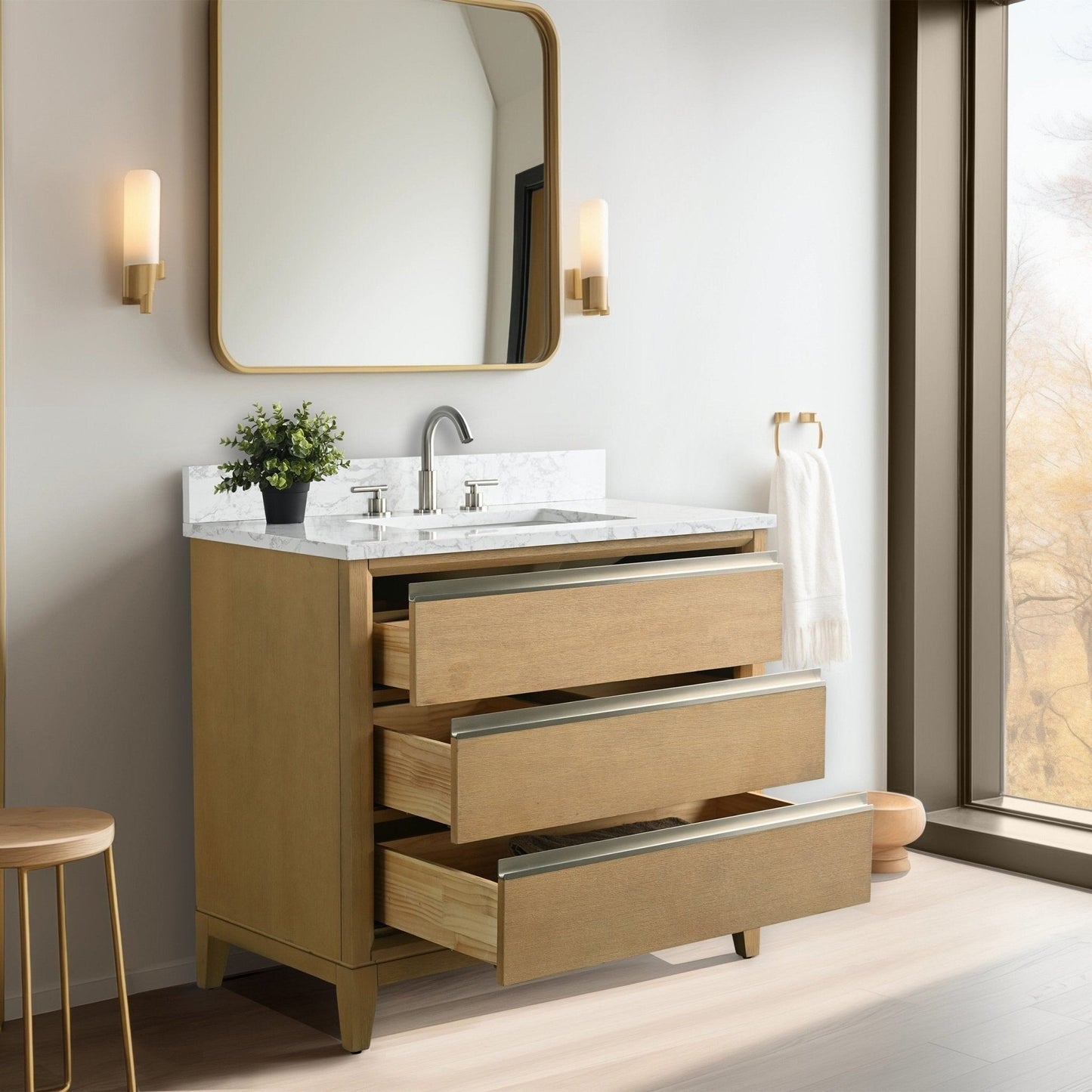 Vanity Art Badezimmerwaschtisch mit Keramikwaschbecken und Marmorplatte