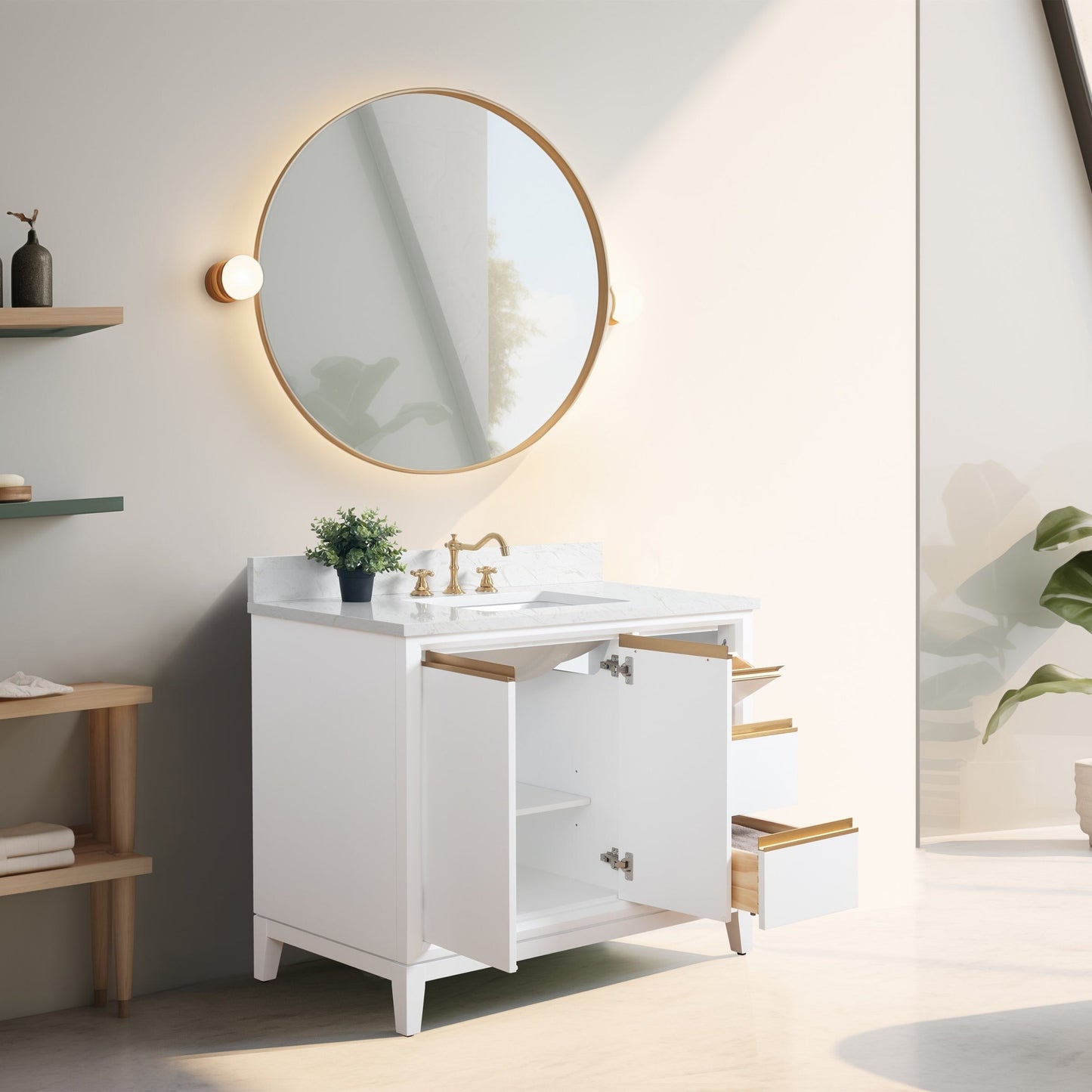 Vanity Art Badezimmerwaschtisch mit Keramikwaschbecken und Marmorplatte
