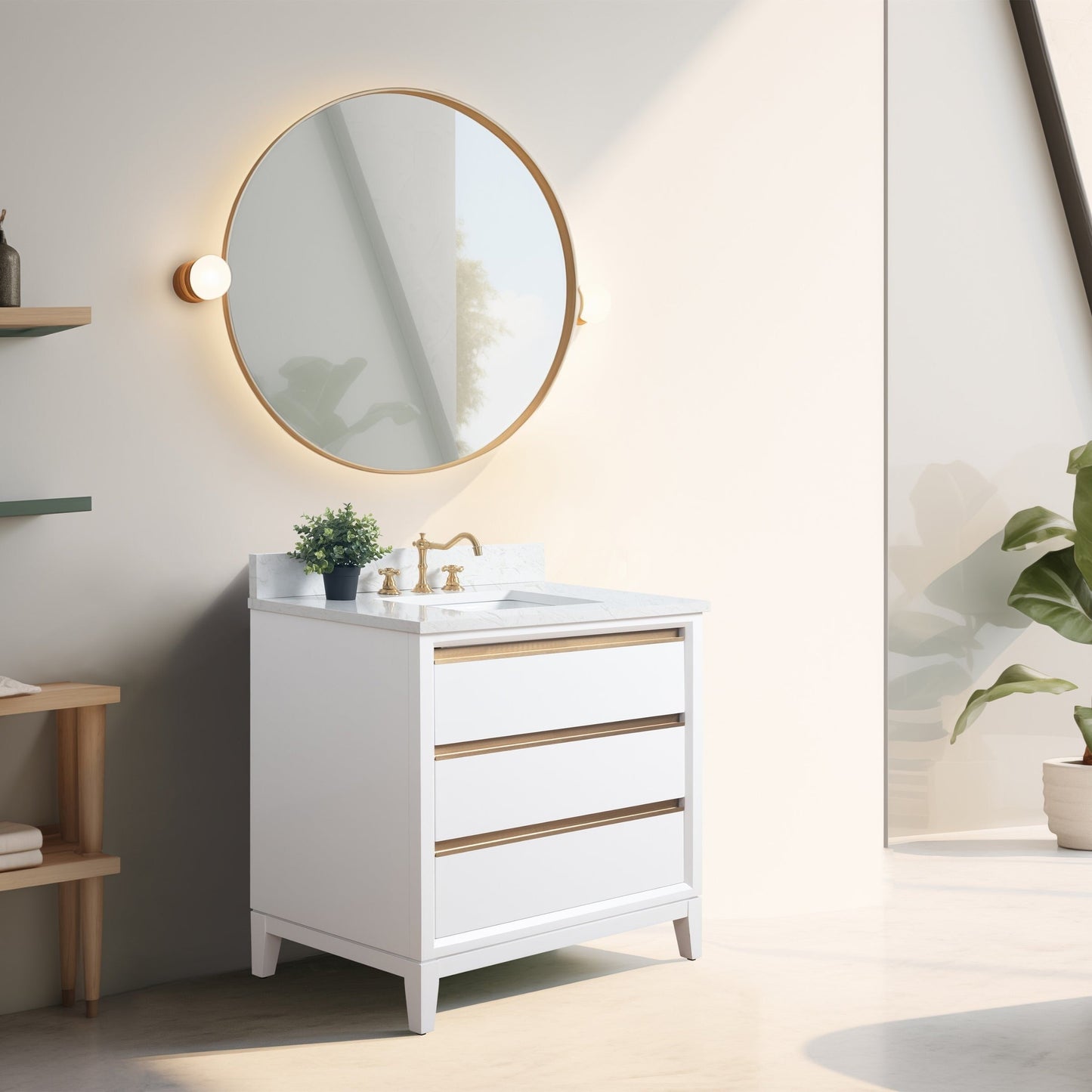 Vanity Art Badezimmerwaschtisch mit Keramikwaschbecken und Marmorplatte