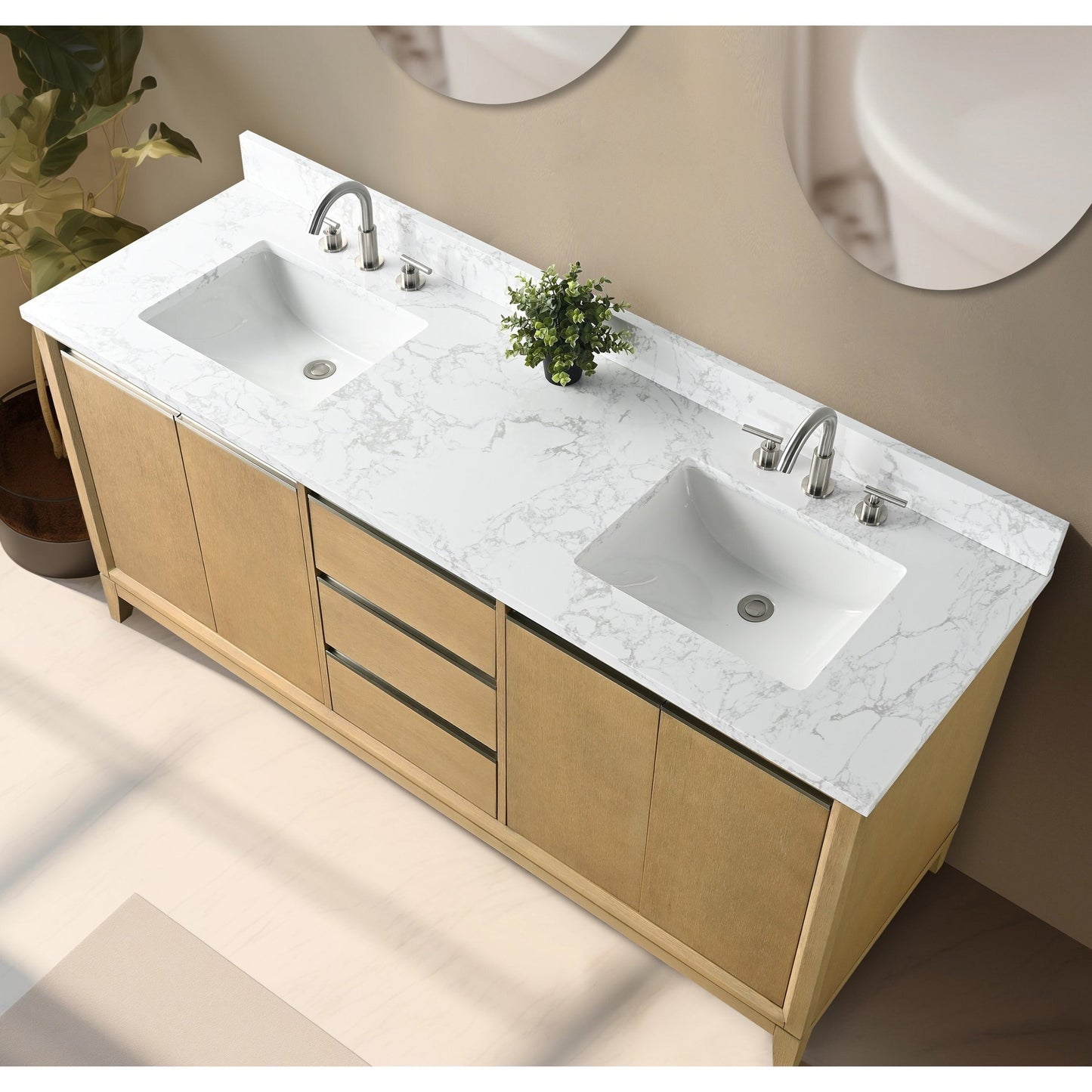 Vanity Art Badezimmerwaschtisch mit Keramikwaschbecken und Marmorplatte