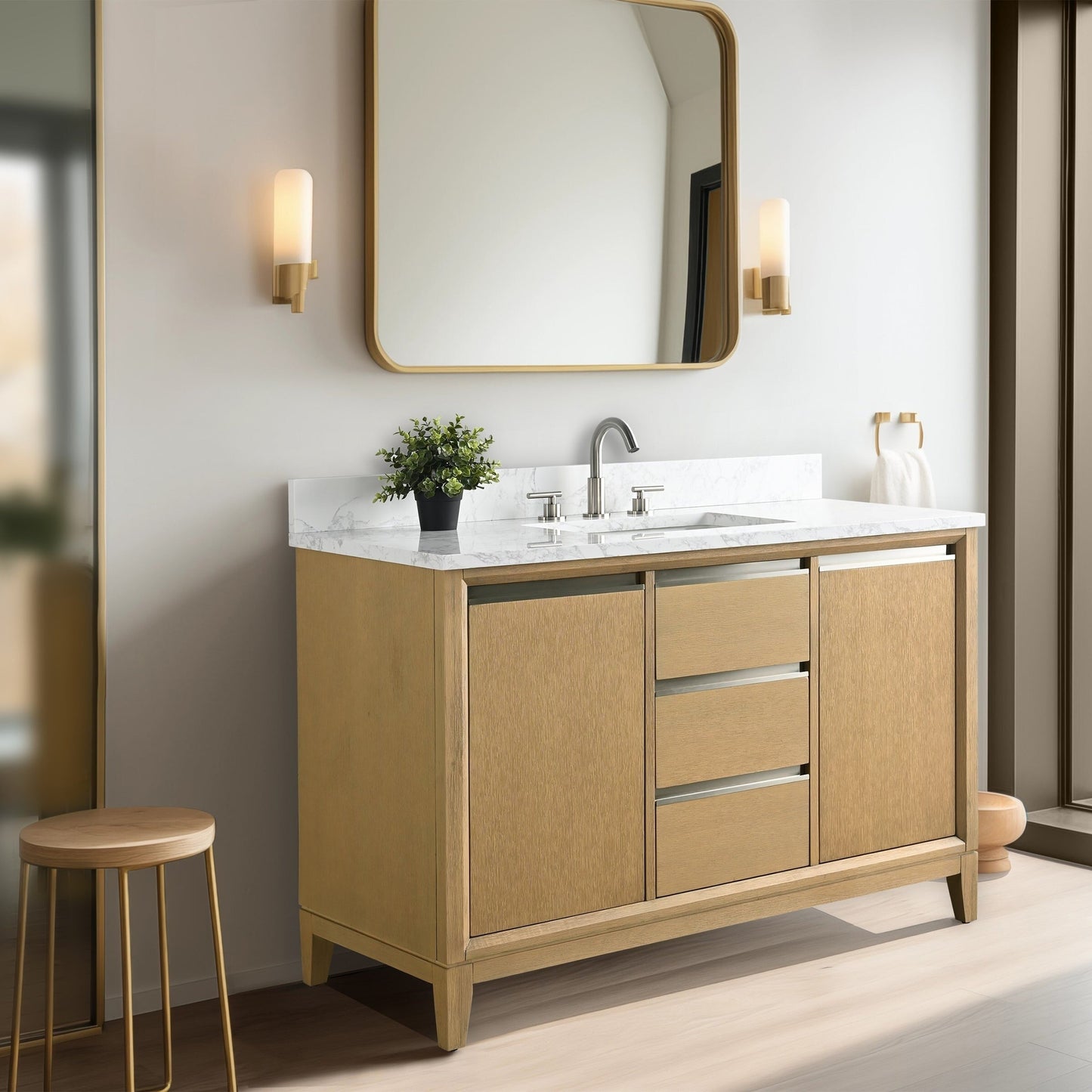 Vanity Art Badezimmerwaschtisch mit Keramikwaschbecken und Marmorplatte