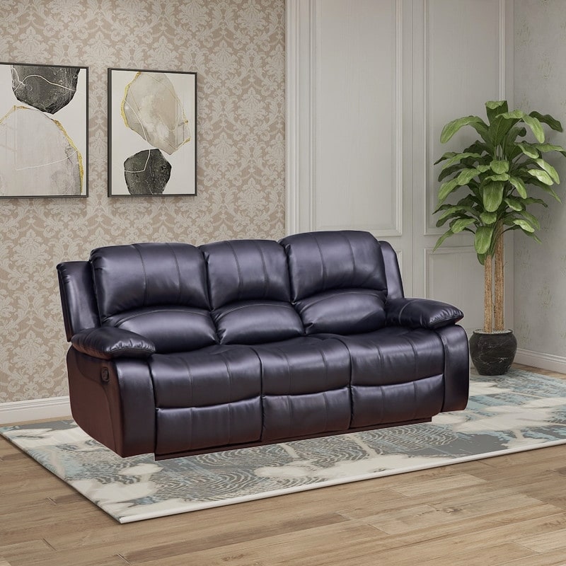 Vanity Art Bonded Leather 3-Seat Recliner Loveseat Manual Reclining Couch for Small Living Room Sofa Set- (Black/Brown) - N/A