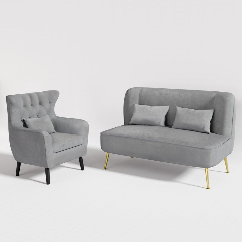 Velvet Upholstered Metal Legs Tuft Thick Cushion Loveseat