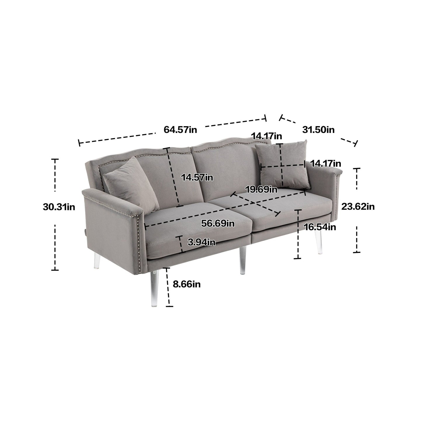 Velvet Upholstered Nailheads Loveseats Sleeper Sofa With Acrylic Feet