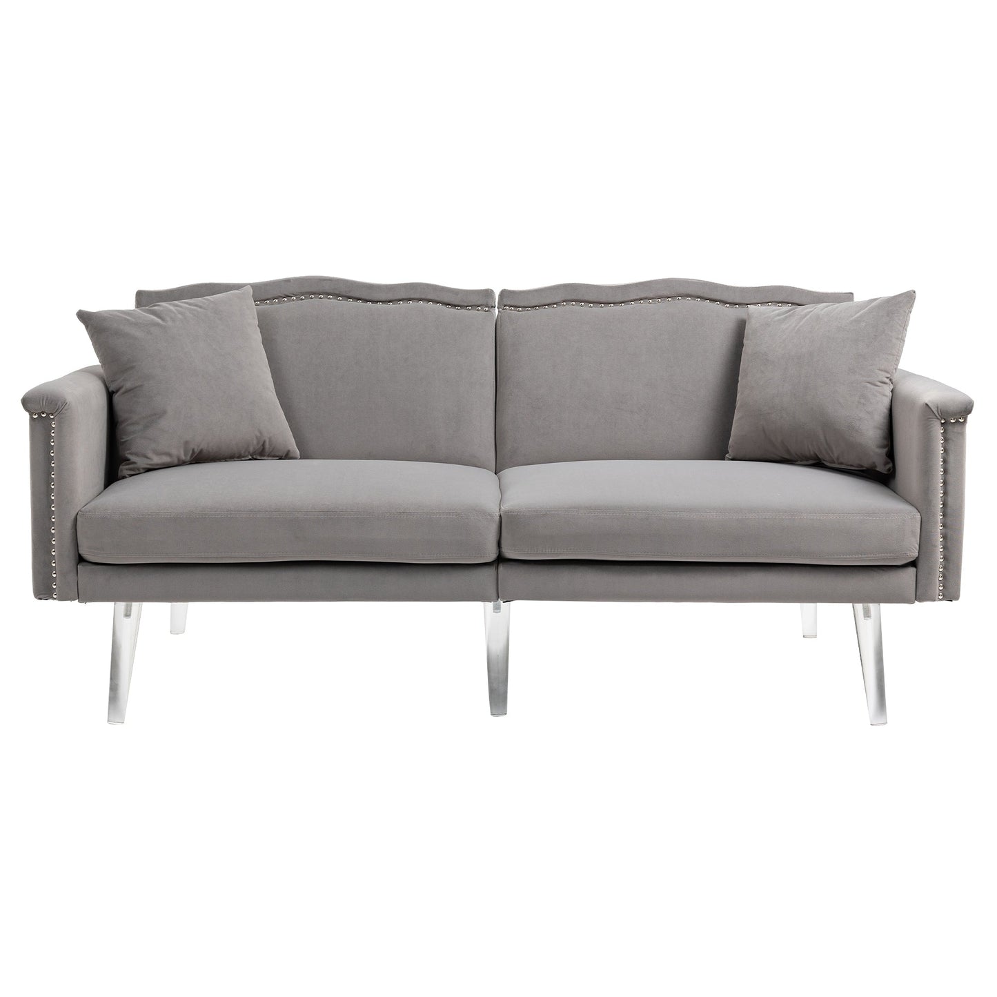 Velvet Upholstered Nailheads Loveseats Sleeper Sofa With Acrylic Feet