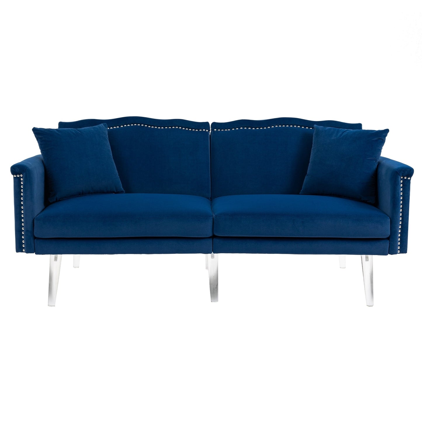 Velvet Upholstered Nailheads Loveseats Sleeper Sofa With Acrylic Feet