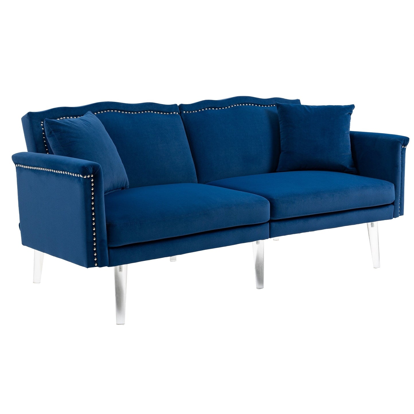Velvet Upholstered Nailheads Loveseats Sleeper Sofa With Acrylic Feet