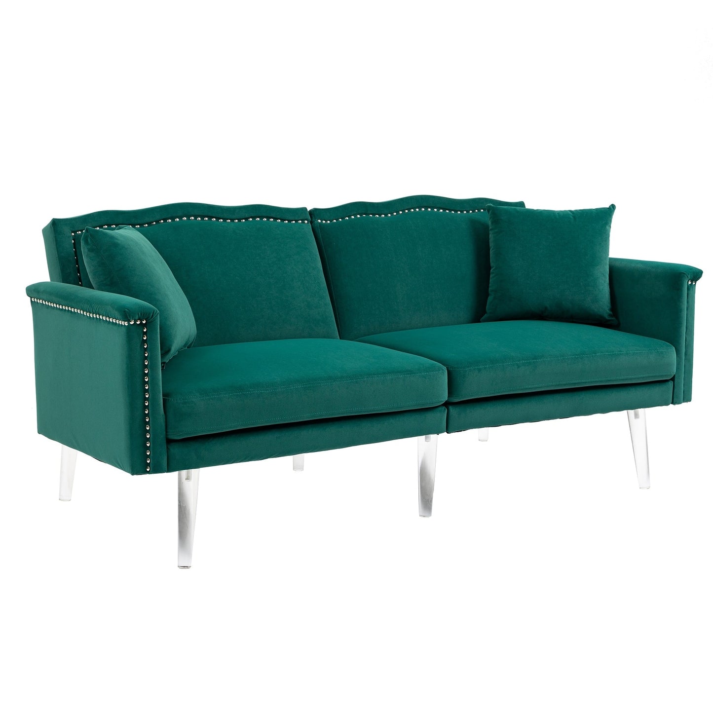Velvet Upholstered Nailheads Loveseats Sleeper Sofa With Acrylic Feet