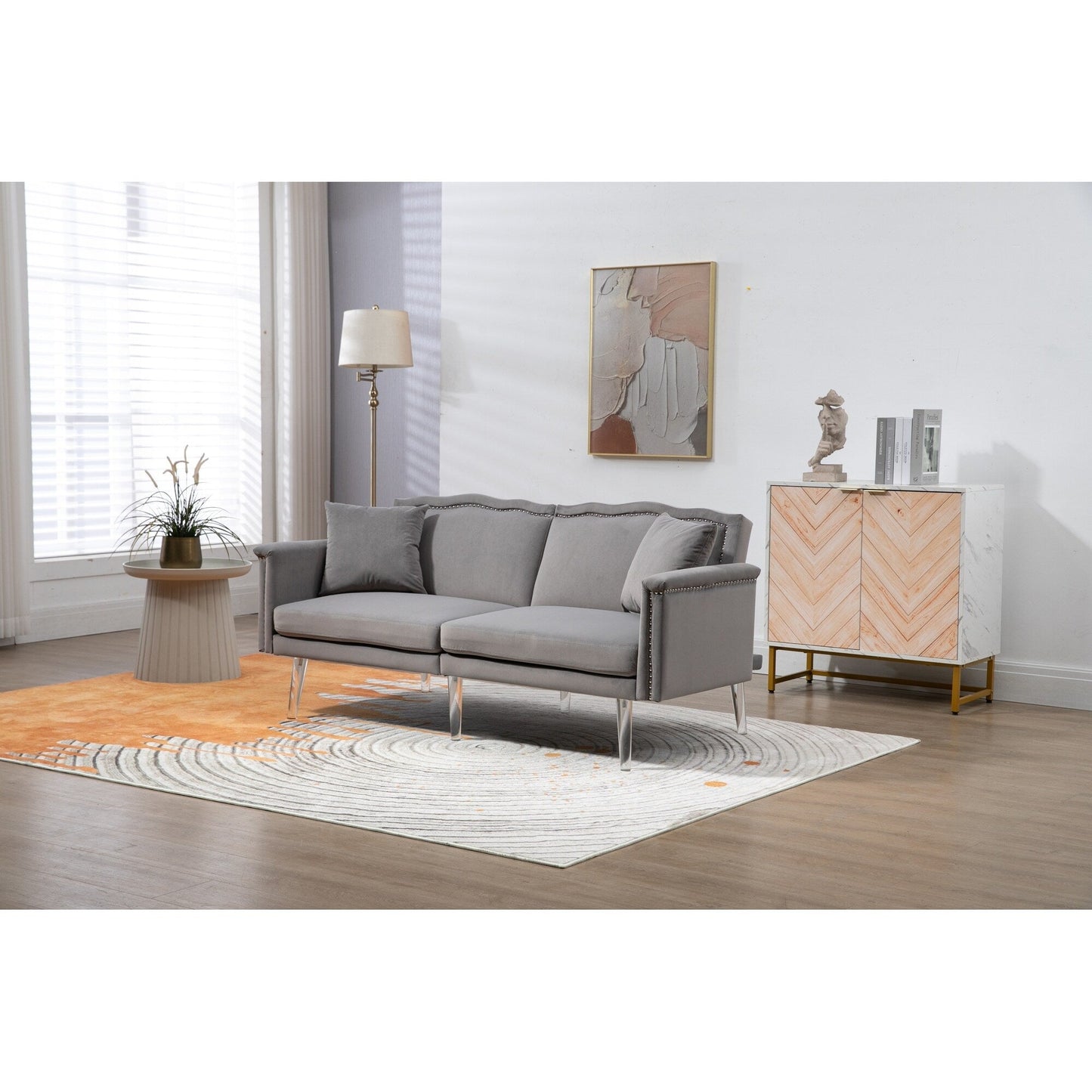 Velvet Upholstered Nailheads Loveseats Sleeper Sofa With Acrylic Feet