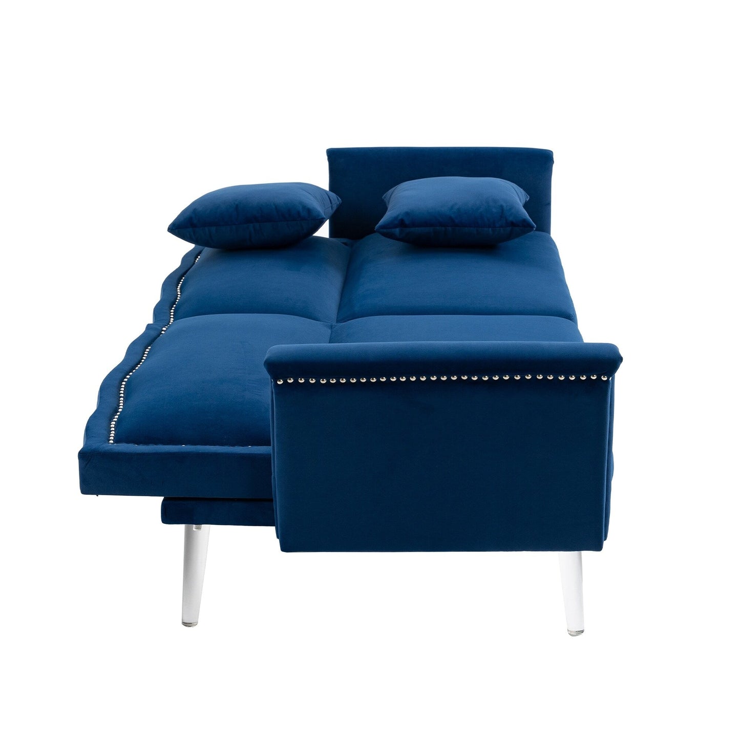 Velvet Upholstered Nailheads Loveseats Sleeper Sofa With Acrylic Feet