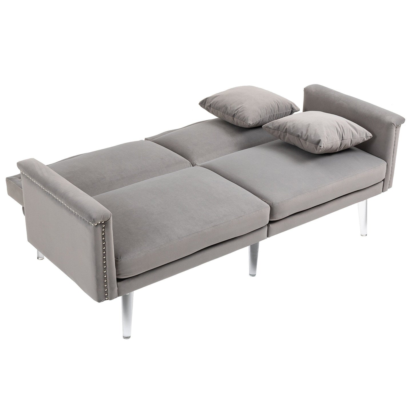 Velvet Upholstered Nailheads Loveseats Sleeper Sofa With Acrylic Feet