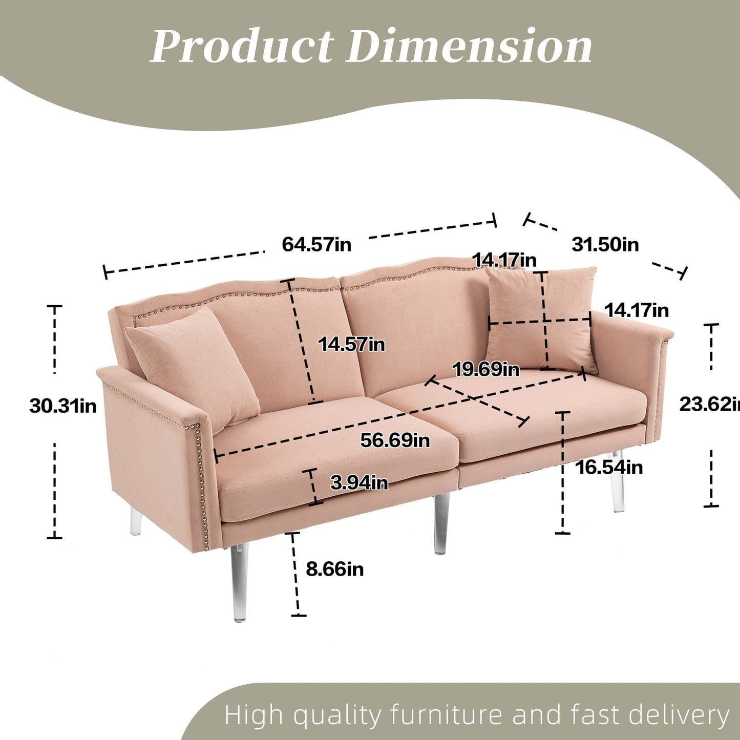 Velvet Upholstered Nailheads Loveseats Sleeper Sofa With Acrylic Feet