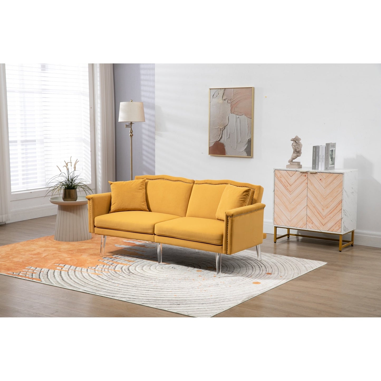 Velvet Upholstered Nailheads Loveseats Sleeper Sofa With Acrylic Feet