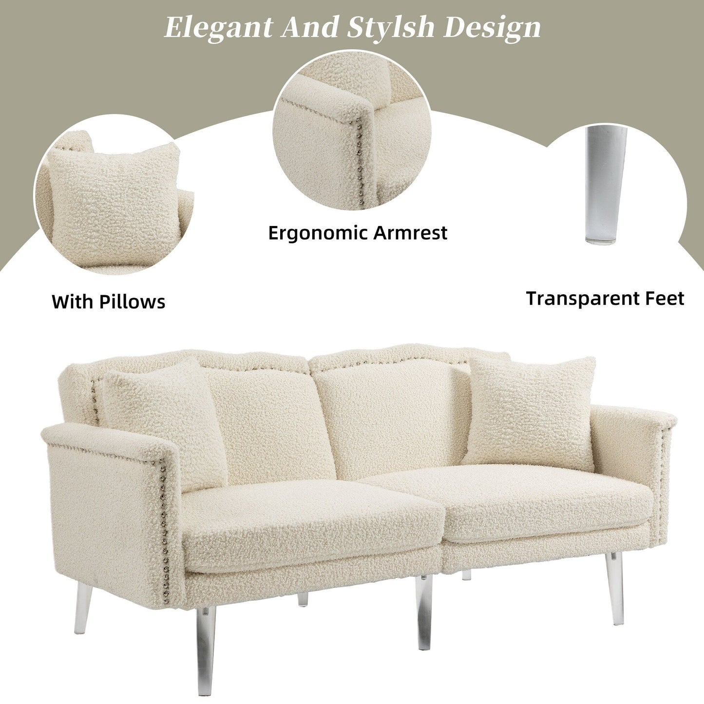 Velvet Upholstered Nailheads Loveseats Sleeper Sofa With Acrylic Feet