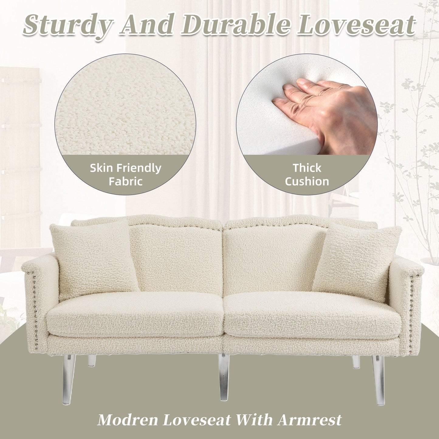 Velvet Upholstered Nailheads Loveseats Sleeper Sofa With Acrylic Feet