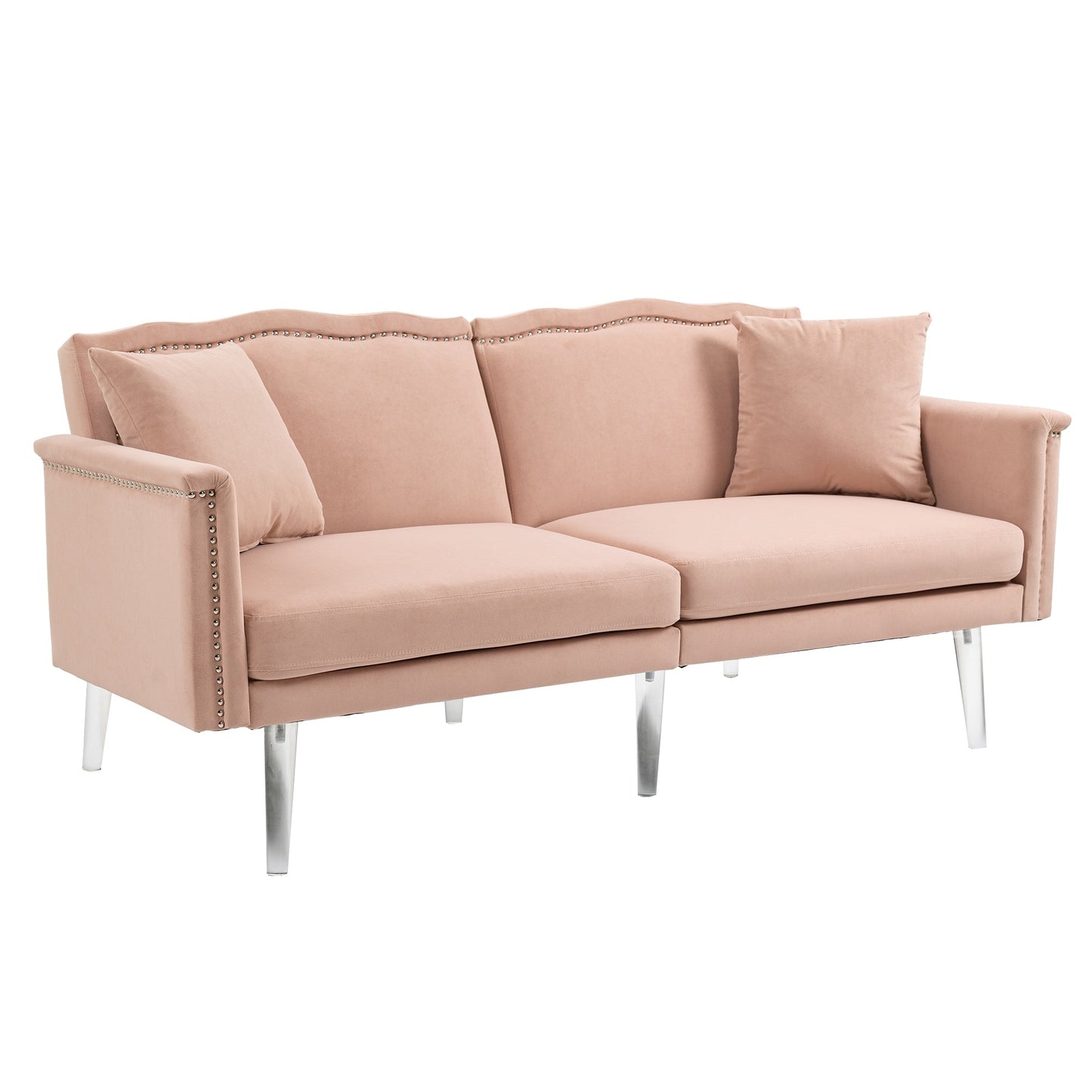 Velvet Upholstered Nailheads Loveseats Sleeper Sofa With Acrylic Feet
