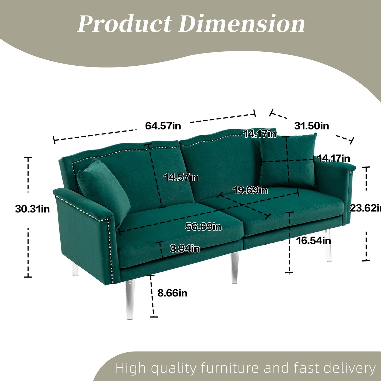Velvet Upholstered Nailheads Loveseats Sleeper Sofa With Acrylic Feet