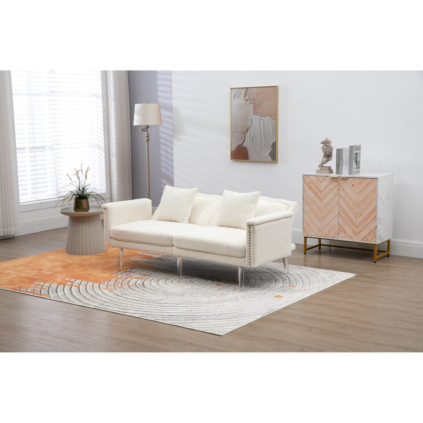 Velvet Upholstered Nailheads Loveseats Sleeper Sofa With Acrylic Feet