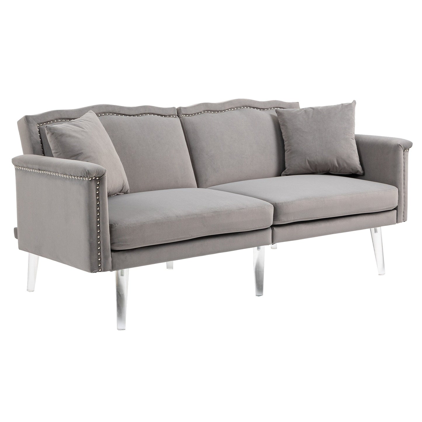 Velvet Upholstered Nailheads Loveseats Sleeper Sofa With Acrylic Feet
