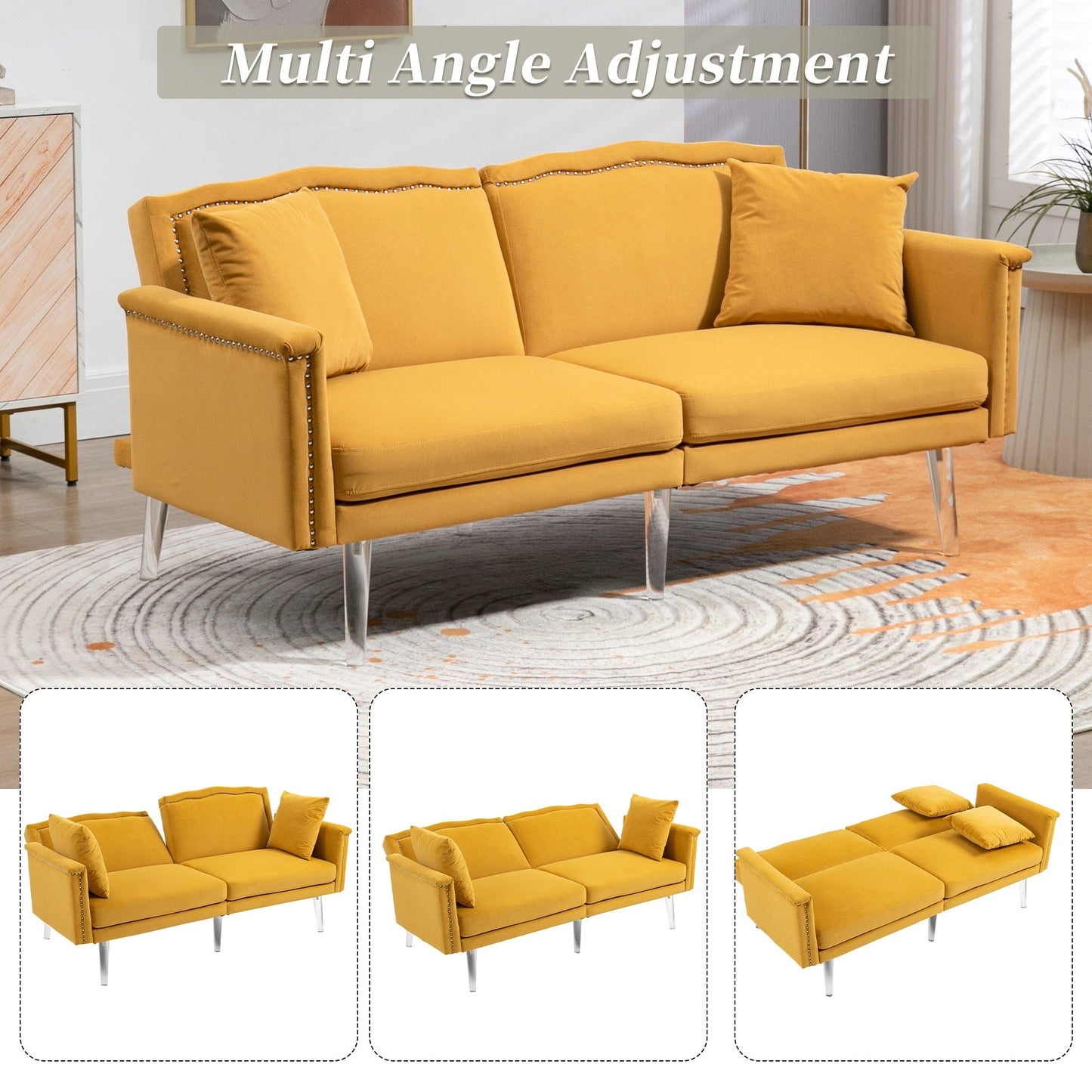 Velvet Upholstered Nailheads Loveseats Sleeper Sofa With Acrylic Feet