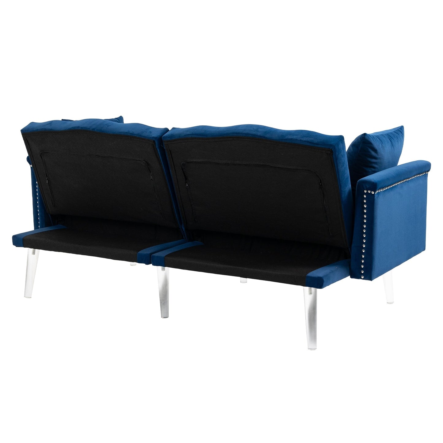 Velvet Upholstered Nailheads Loveseats Sleeper Sofa With Acrylic Feet