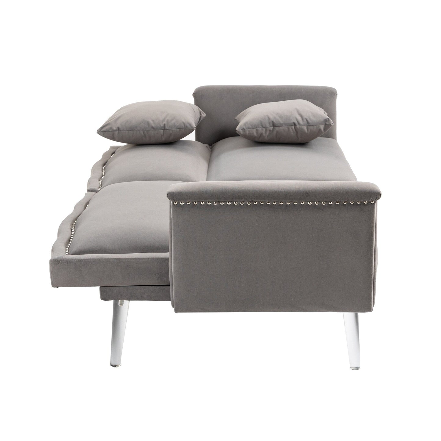 Velvet Upholstered Nailheads Loveseats Sleeper Sofa With Acrylic Feet