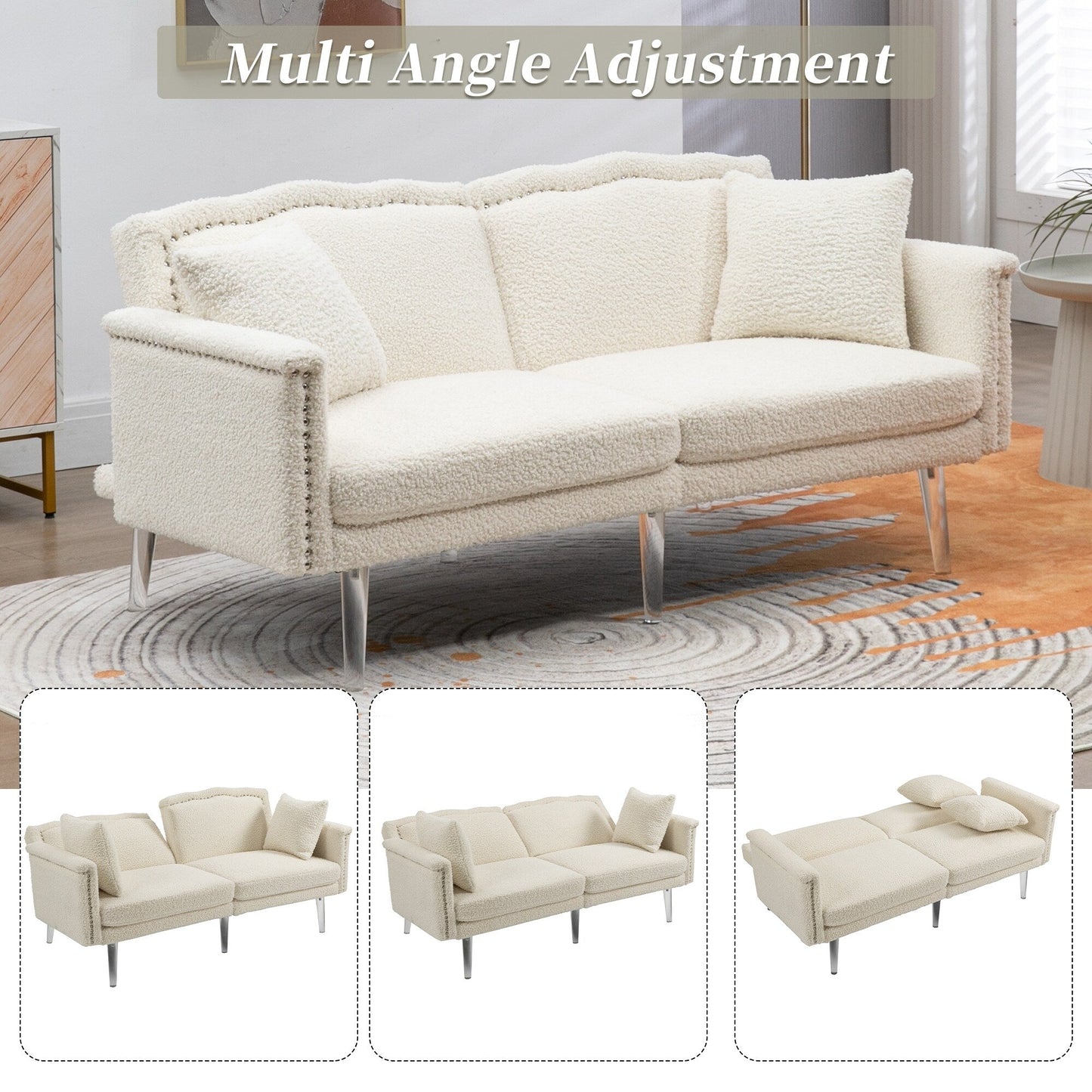 Velvet Upholstered Nailheads Loveseats Sleeper Sofa With Acrylic Feet
