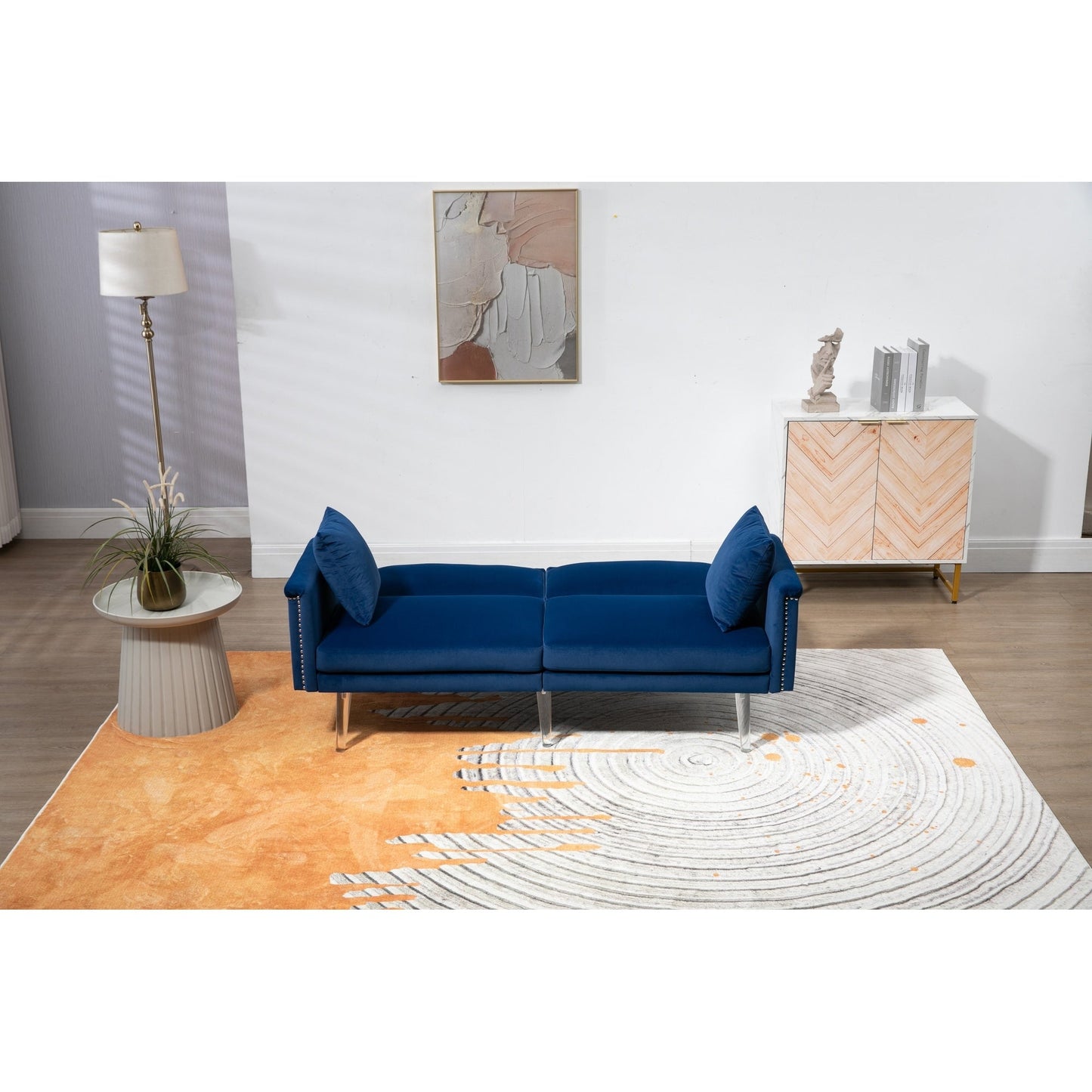 Velvet Upholstered Nailheads Loveseats Sleeper Sofa With Acrylic Feet