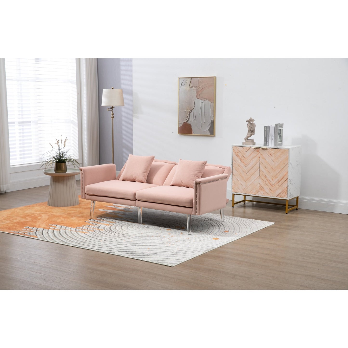 Velvet Upholstered Nailheads Loveseats Sleeper Sofa With Acrylic Feet