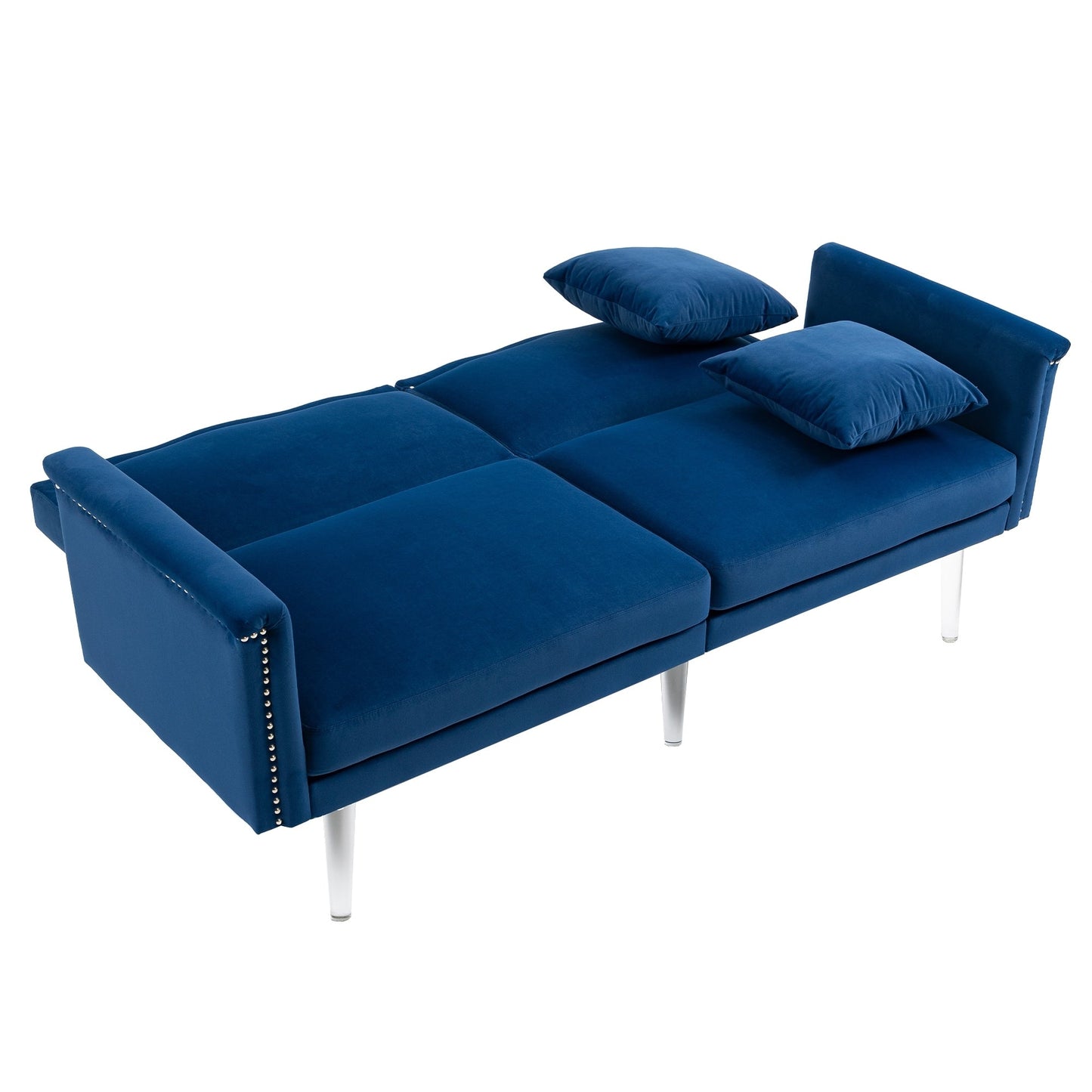 Velvet Upholstered Nailheads Loveseats Sleeper Sofa With Acrylic Feet