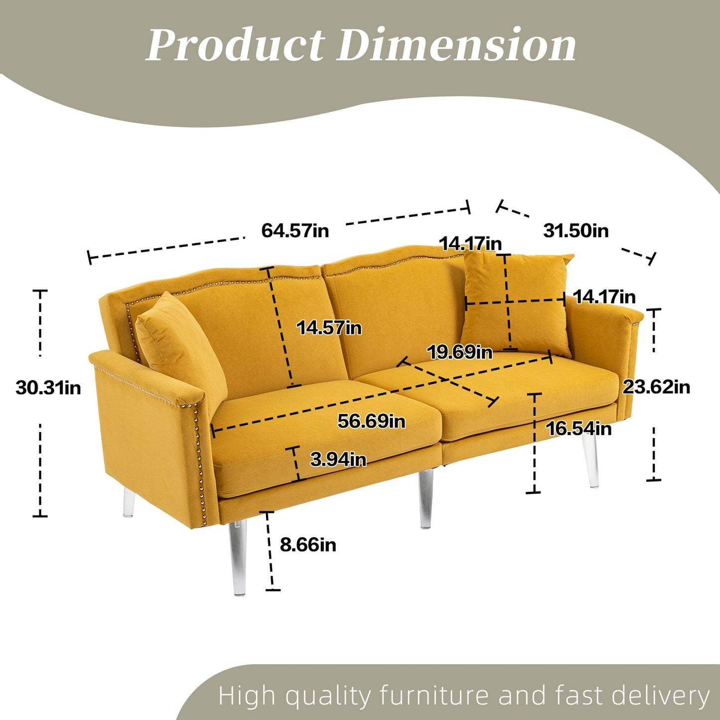 Velvet Upholstered Nailheads Loveseats Sleeper Sofa With Acrylic Feet