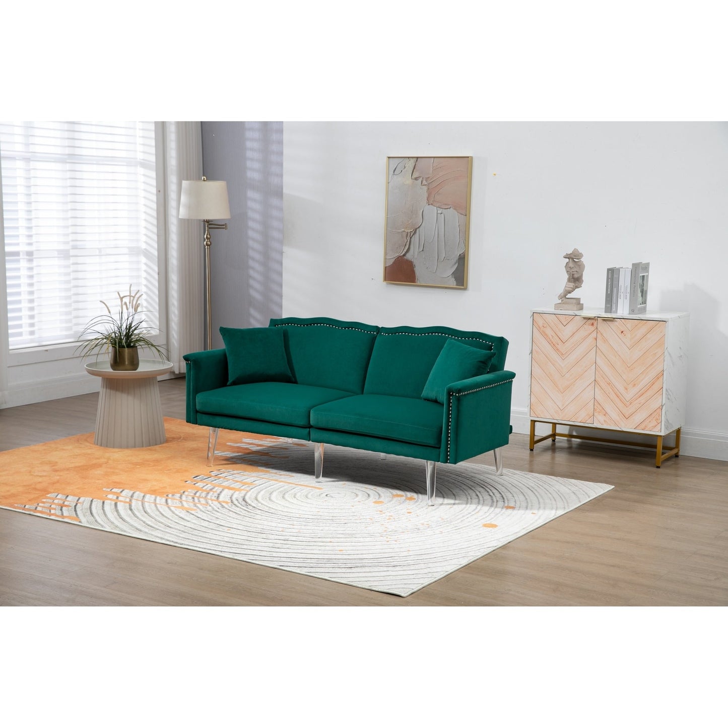 Velvet Upholstered Nailheads Loveseats Sleeper Sofa With Acrylic Feet