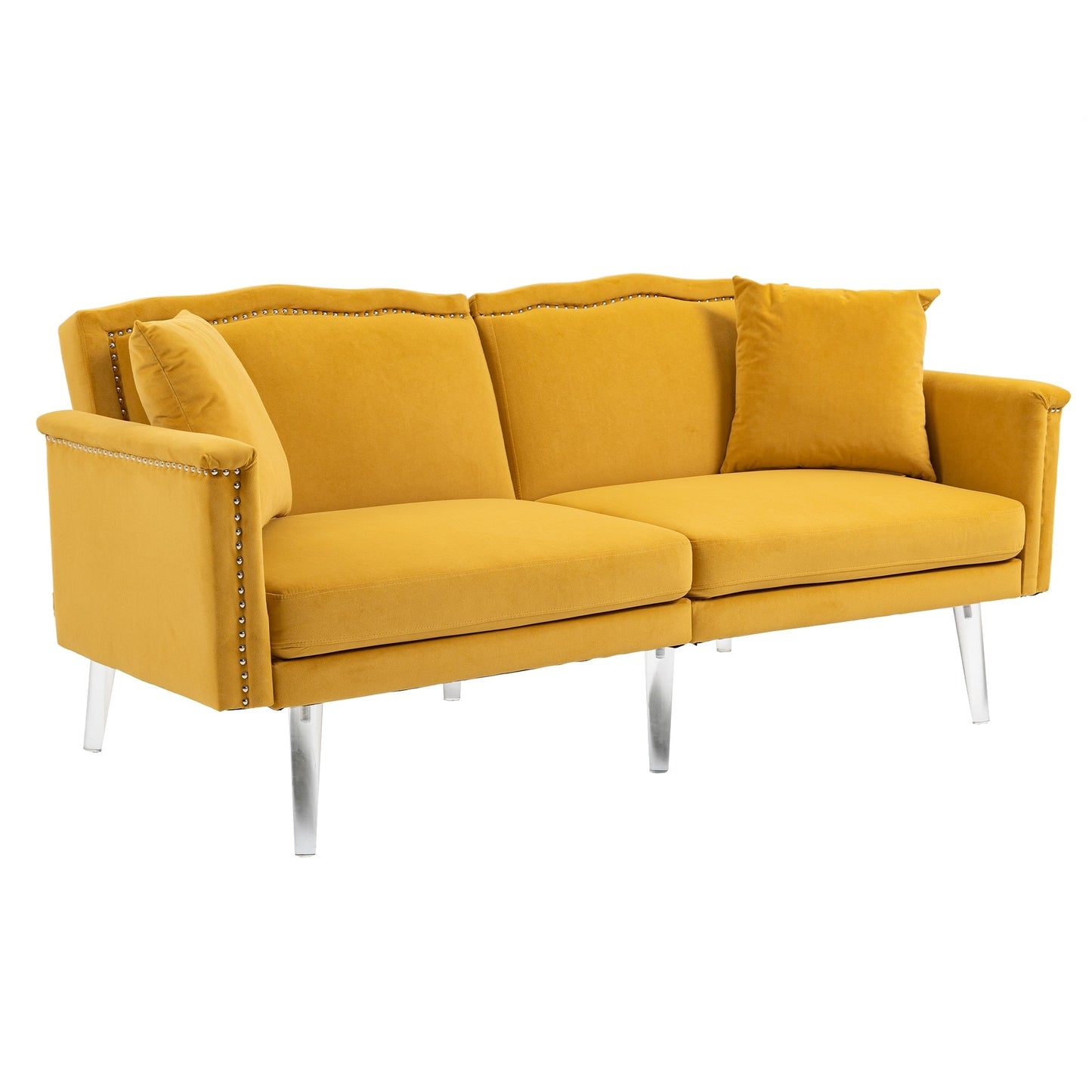 Velvet Upholstered Nailheads Loveseats Sleeper Sofa With Acrylic Feet