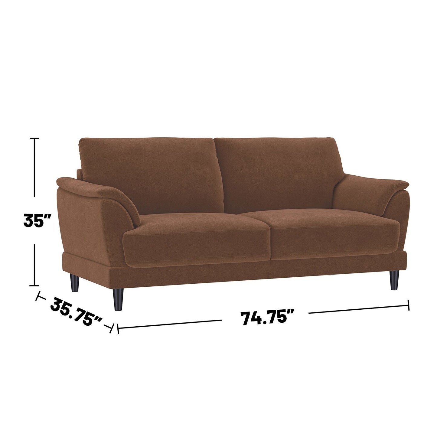 Velvet Upholstered Sofa with Wooden Tapered Legs in Rust