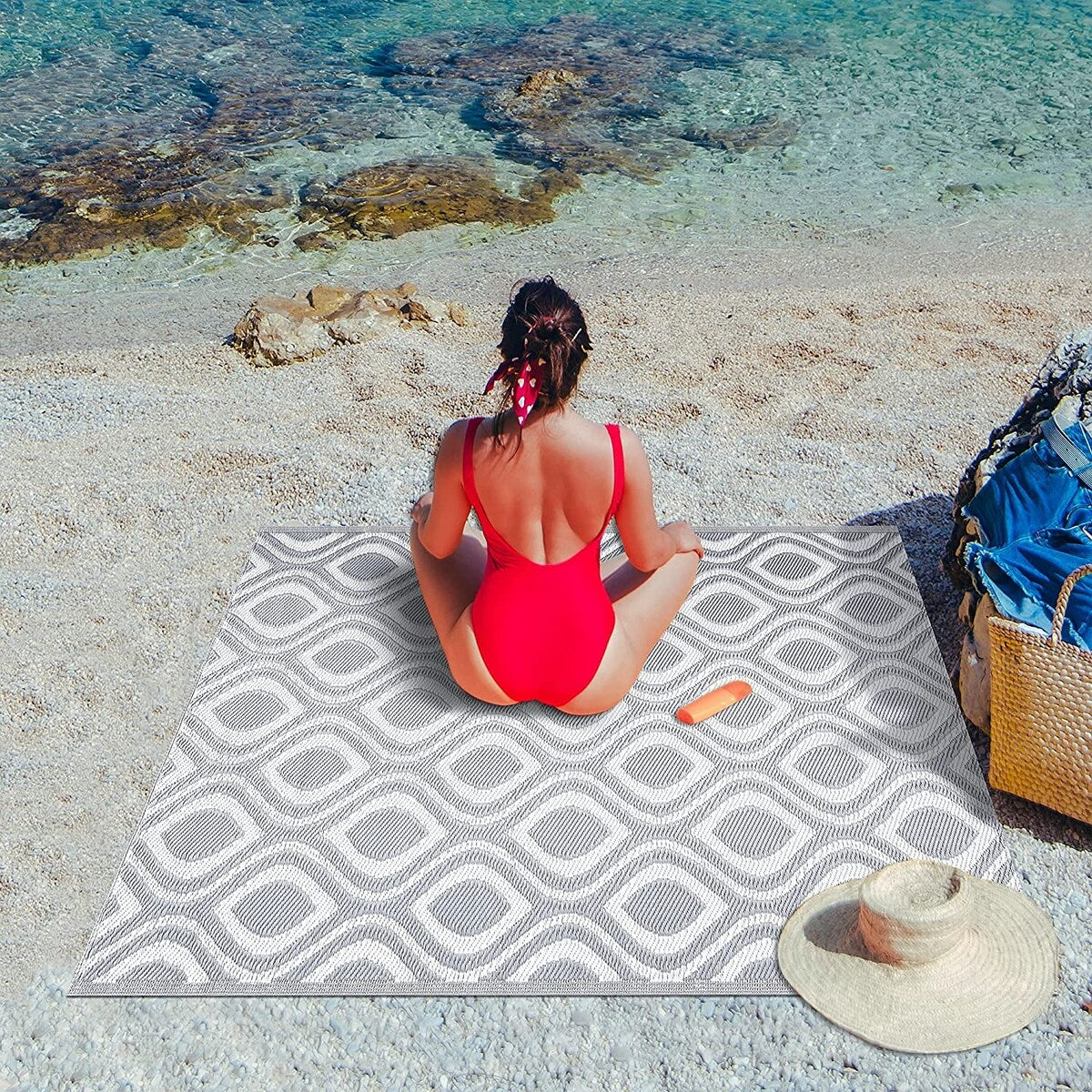Leichte, wendbare Outdoor-Bodenmatte/Teppich „Venice“ aus recyceltem Kunststoff