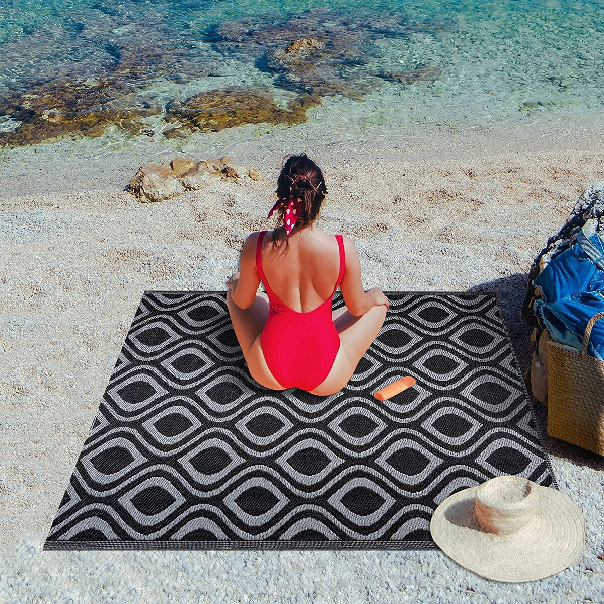 Leichte, wendbare Outdoor-Bodenmatte/Teppich „Venice“ aus recyceltem Kunststoff