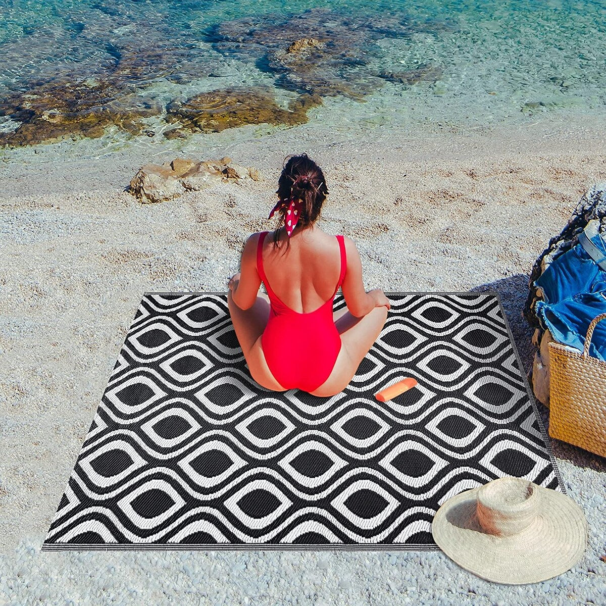 Leichte, wendbare Outdoor-Bodenmatte/Teppich „Venice“ aus recyceltem Kunststoff