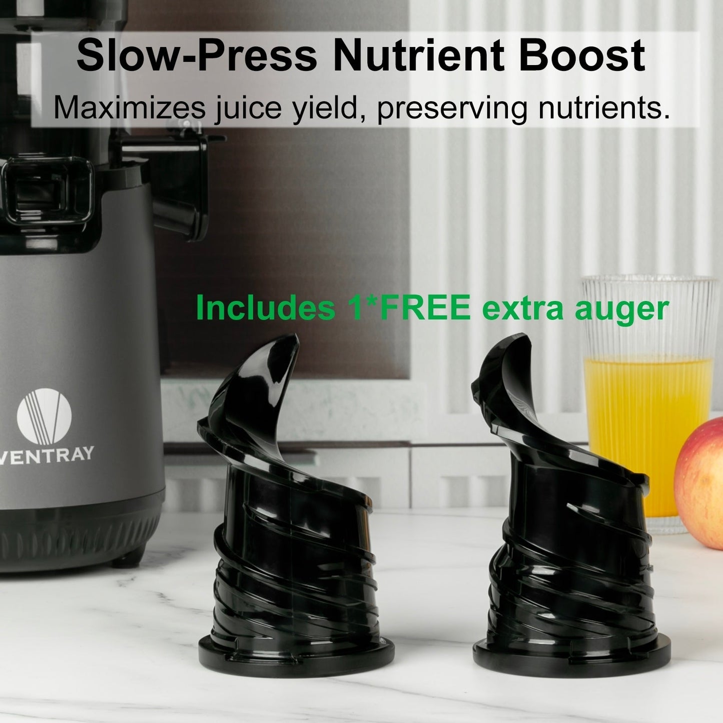 Ventray 900 Slow Masticating Juicer, Kaltpress-Entsafter mit 5,1 extra großem, breitem Einfüllschacht