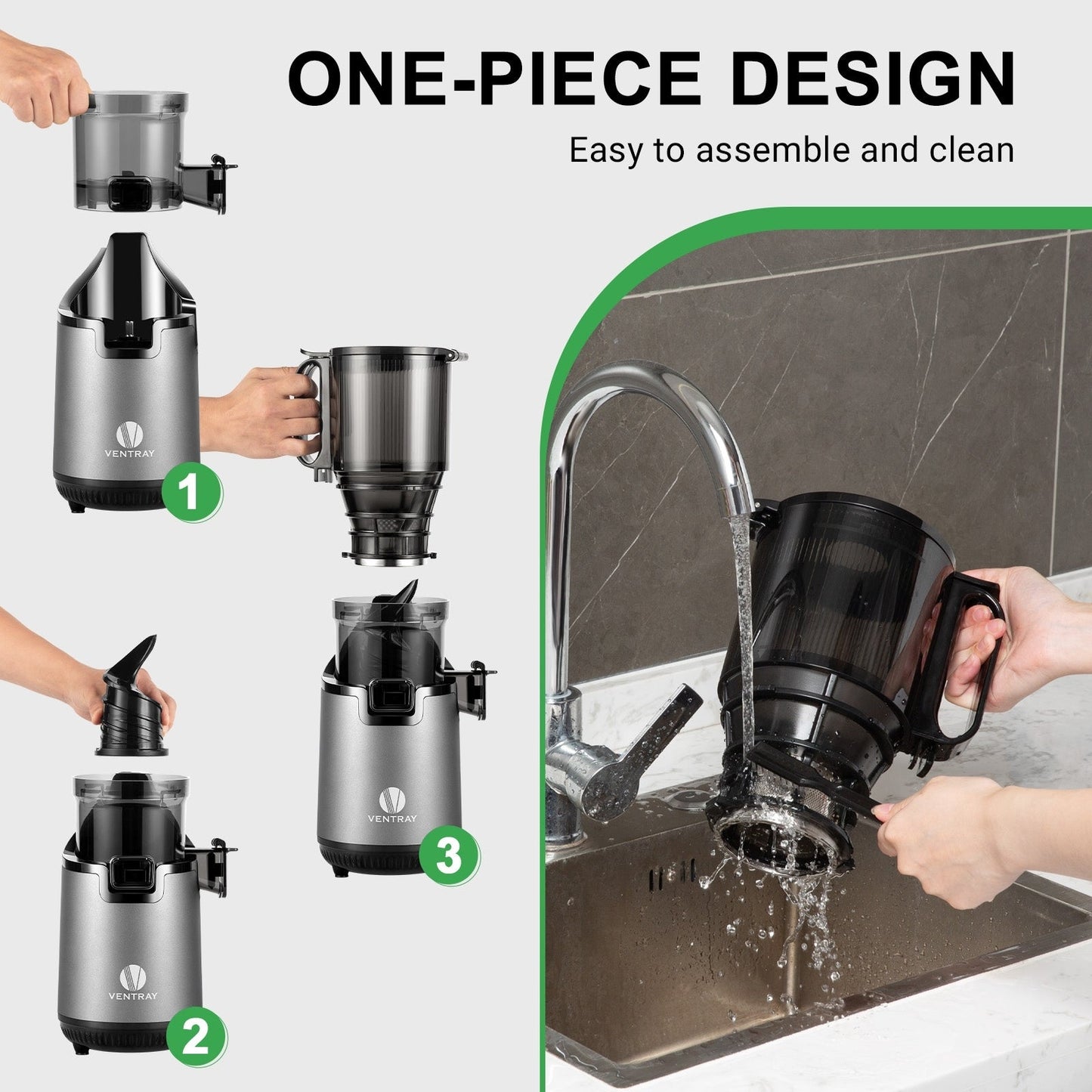 Ventray 900 Slow Masticating Juicer, Kaltpress-Entsafter mit 5,1 extra großem, breitem Einfüllschacht
