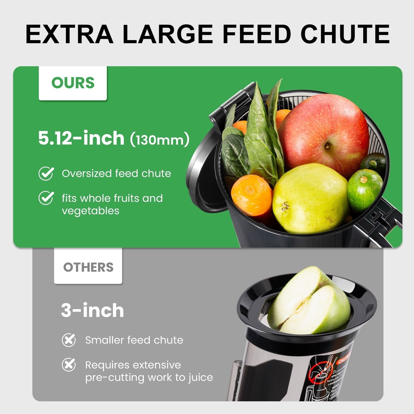Ventray 900 Slow Masticating Juicer, Kaltpress-Entsafter mit 5,1 extra großem, breitem Einfüllschacht