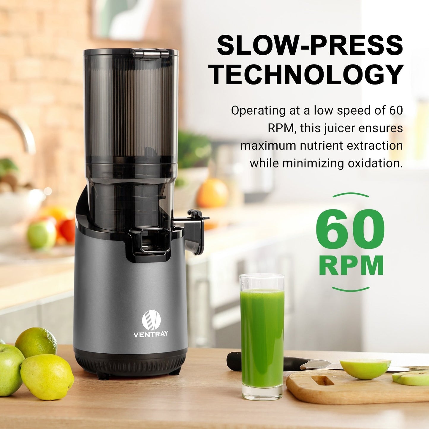 Ventray 900 Slow Masticating Juicer, Kaltpress-Entsafter mit 5,1 extra großem, breitem Einfüllschacht