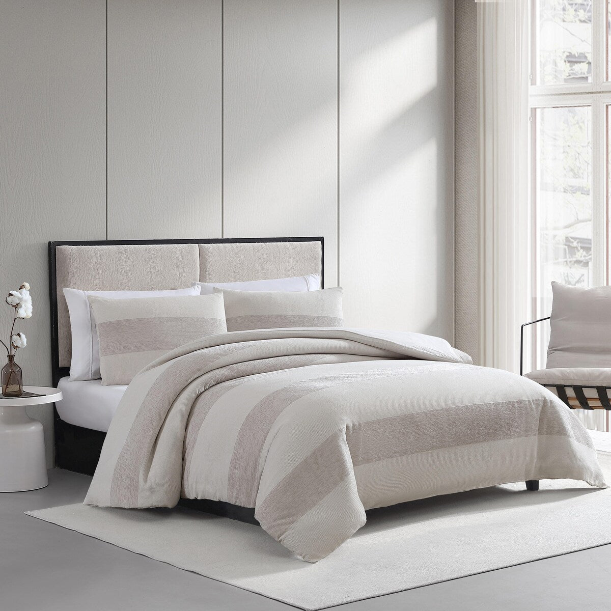 Vera Wang Chenille-Bettwäscheset mit Waffelstreifen in Beige