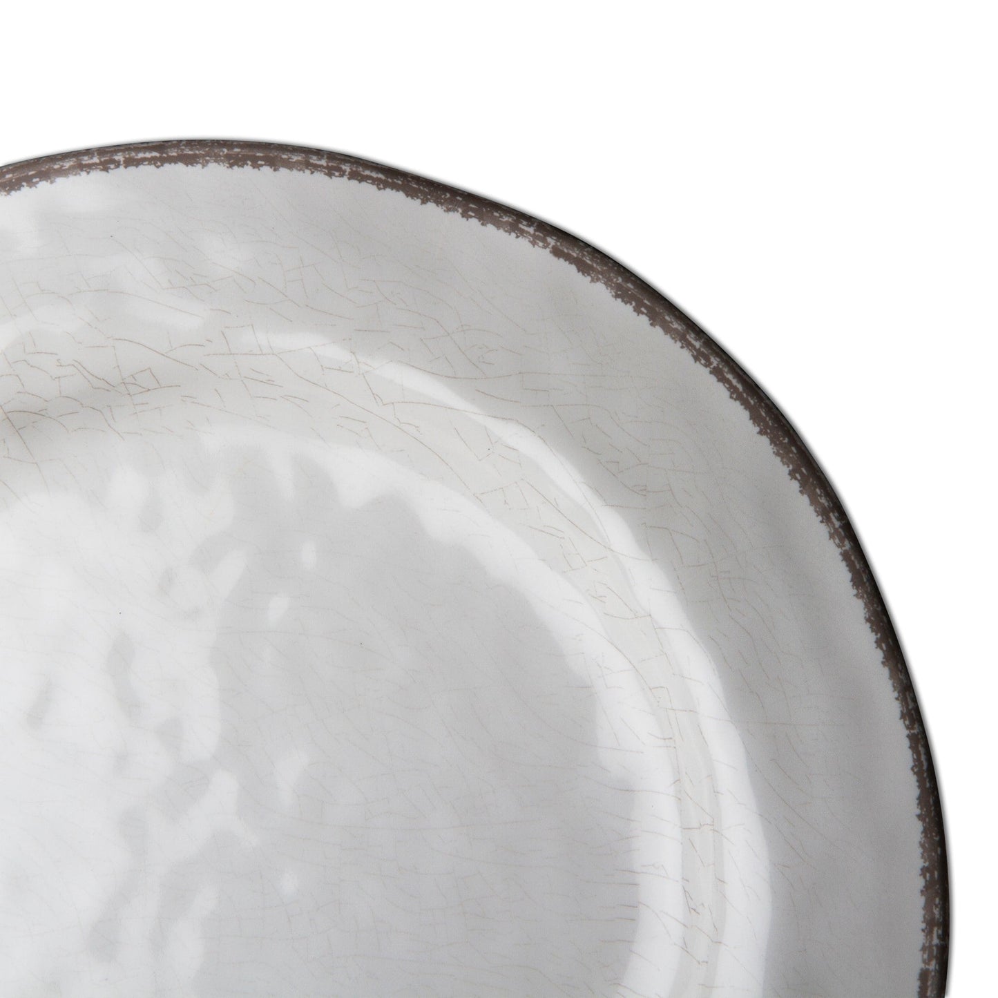 Veranda 4er-Set Essteller aus massivem Melamin-Kunststoff, rissig glasiert, 27,9 cm, spülmaschinenfest, für drinnen und draußen, elfenbeinfarben