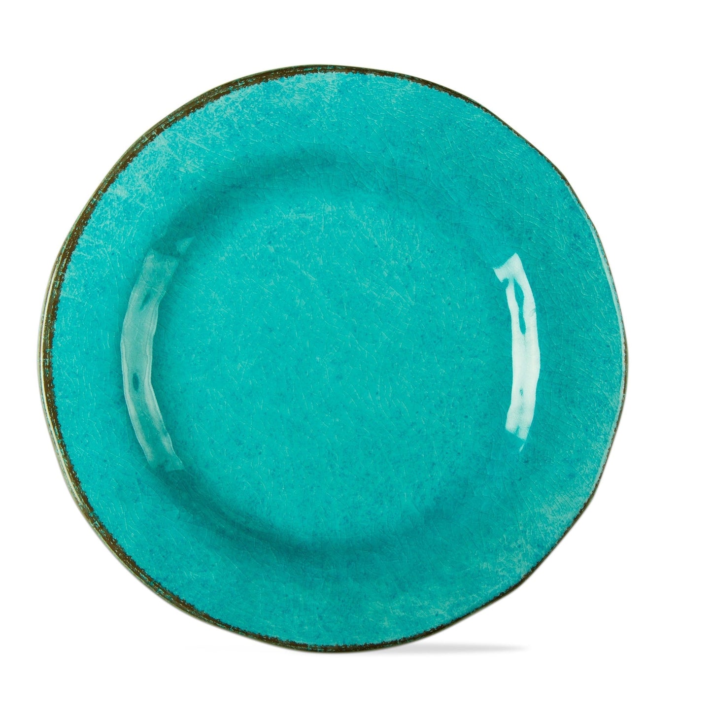 Veranda 4er-Set Essteller aus massivem Melamin-Kunststoff, rissig glasiert, 27,9 cm, spülmaschinenfest, für drinnen und draußen, Blau