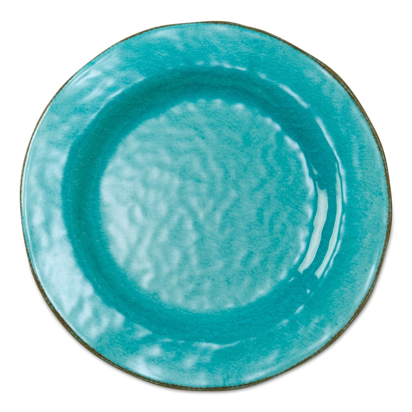 Veranda 4er-Set Essteller aus massivem Melamin-Kunststoff, rissig glasiert, 27,9 cm, spülmaschinenfest, für drinnen und draußen, Blau
