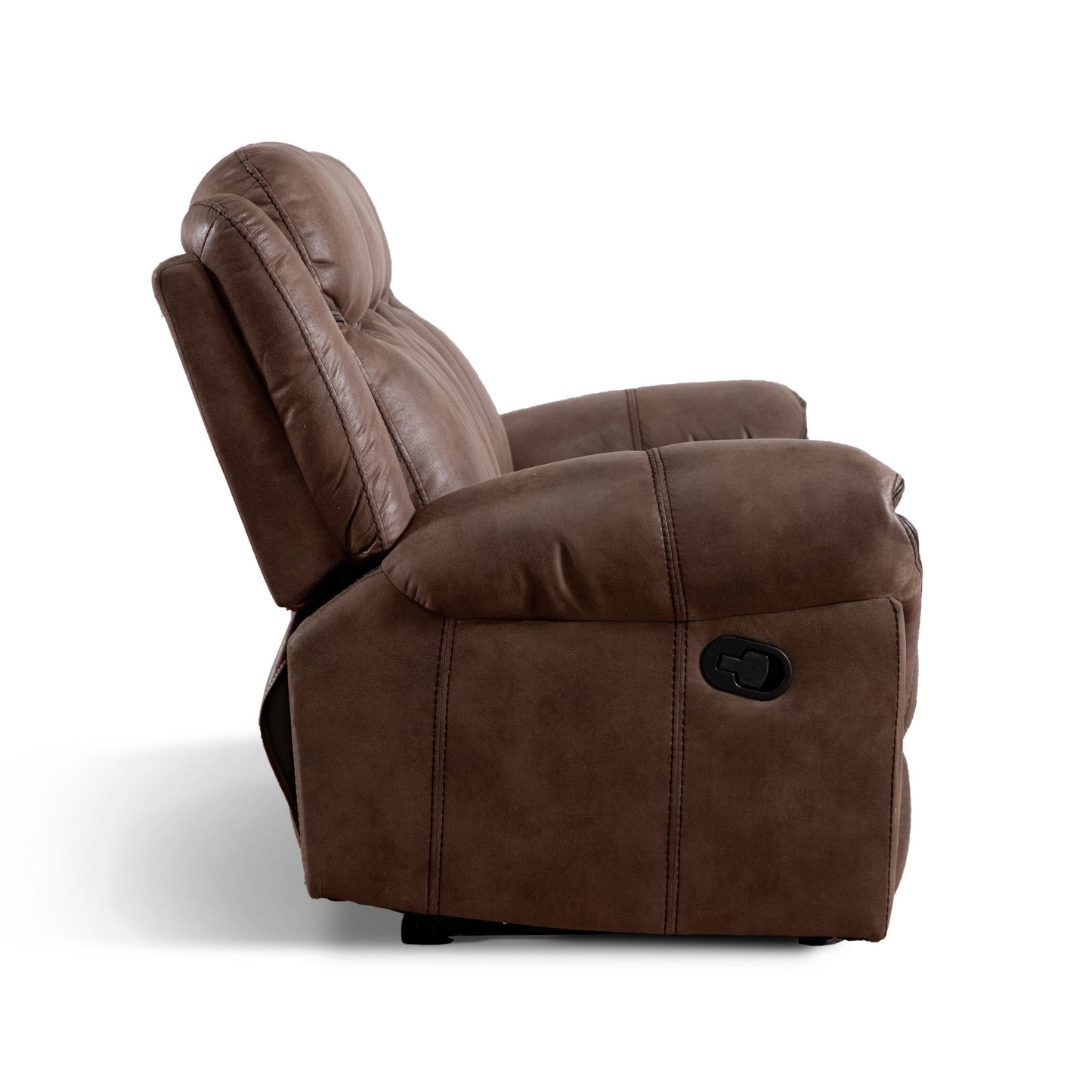 Verne Brown Manual Microsuede Reclining Sofa with Flip Down Cup Holders