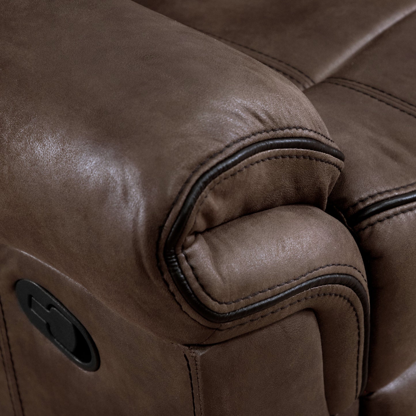 Verne Brown Manual Microsuede Reclining Sofa with Flip Down Cup Holders